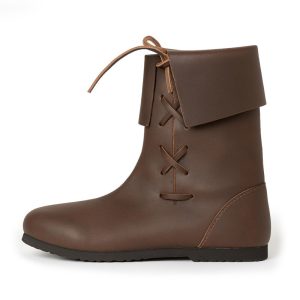 008 Bottes hautes médiévales en cuir nubuck marron