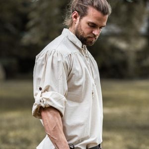 Medieval Chemise à col droit et lacets “Bruno” Naturel