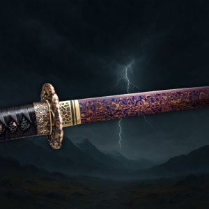 Katana Légendaire en Acier Damassé Violet (Version Tranchante)