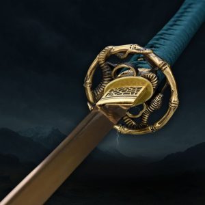Katana traditionnel en Acier Damas Doré