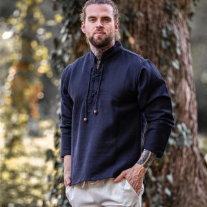 Chemise en coton tissé main "Ingolf" Noir