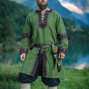Tunique viking pour homme "Leif" avec appliques en cuir