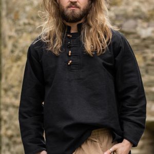 Chemise médiévale en coton épais "Anton" Noir
