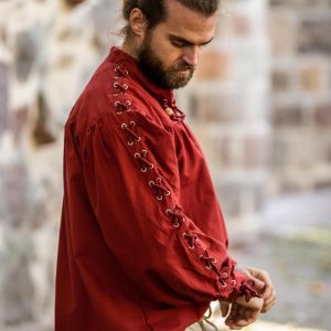 Chemise médiévale à lacets avec œillets "Adrian" Rouge